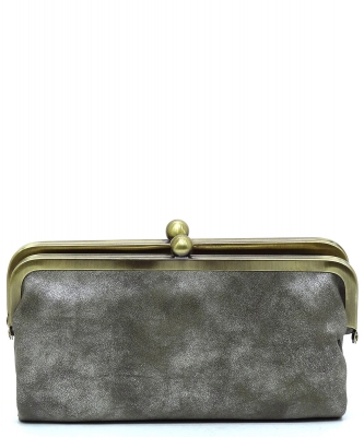 Fashion Kiss Lock Clutch Wallet BP208 PEWTER